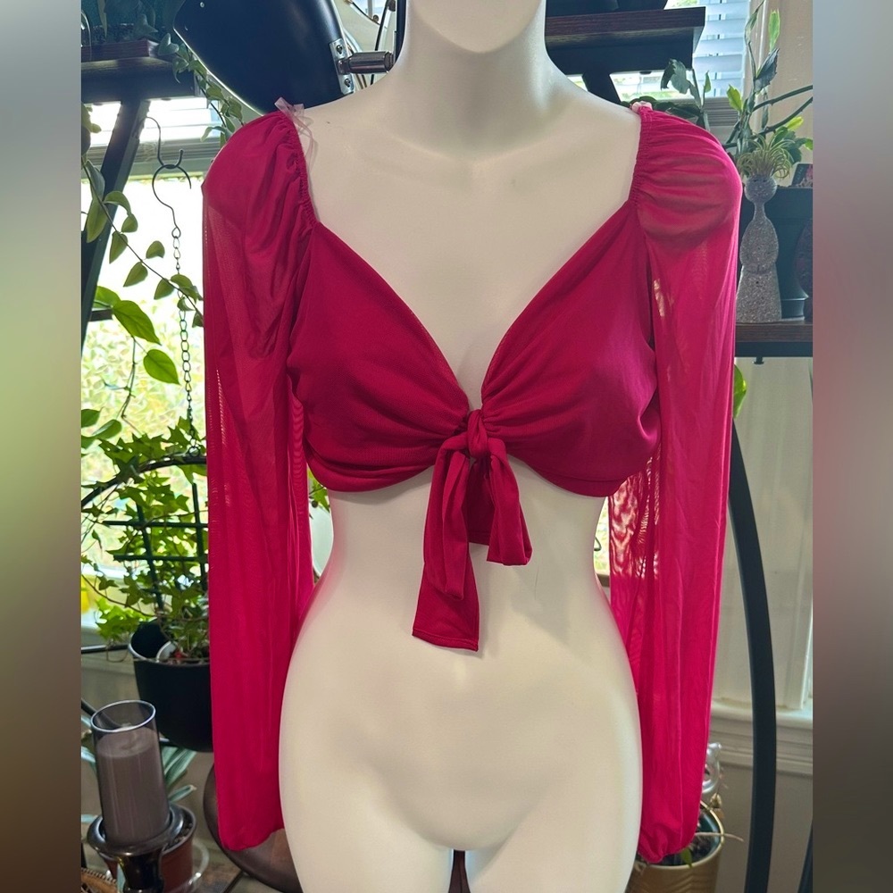 NWOT Barbie Pink Retro Mesh Tie Front Shrug